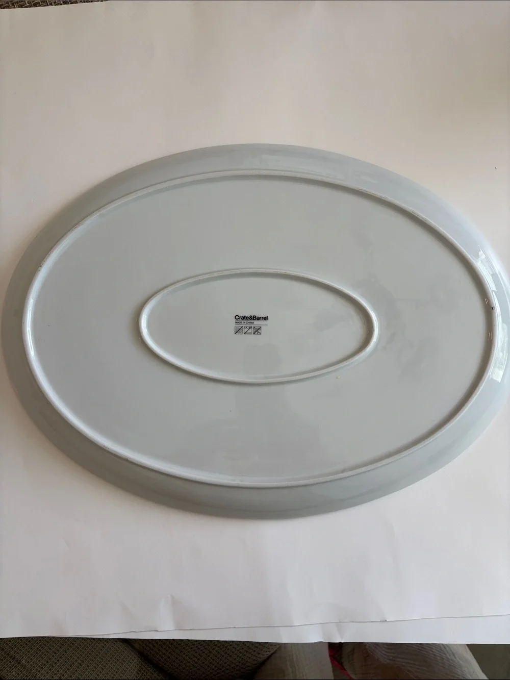 Crate and Barrel Oval Thankful Platter White and Gold 17.75”
